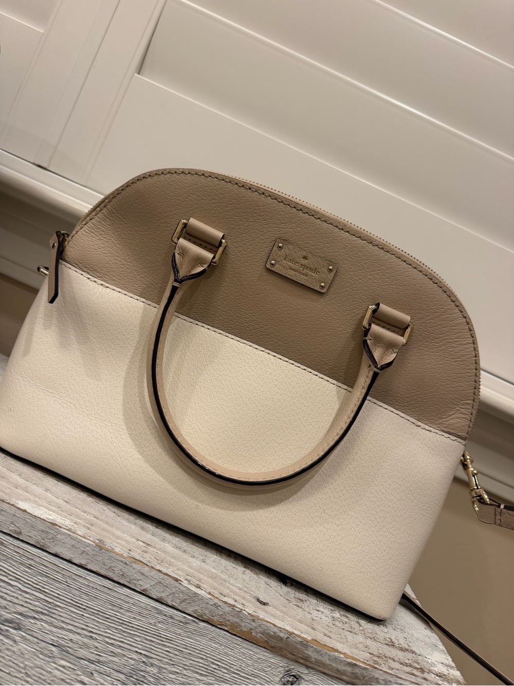 kate spade Neutral Two-Tone Dome Satchel in Taupe and Cream